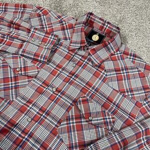 Liquid West Western Shirt Mens XL Red Plaid Pearl Snap Cowboy Rodeo Yoke Casual